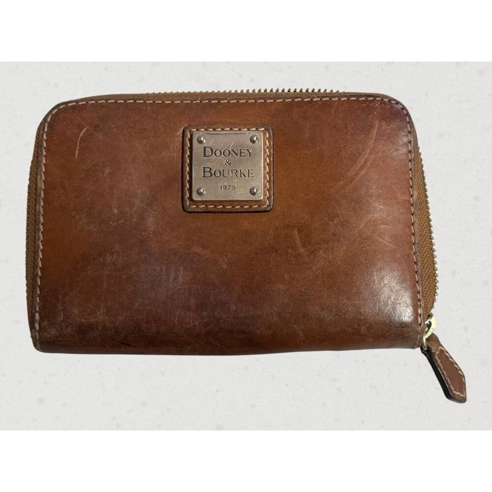 Dooney & Bourke Florentine Leather Medium Zip Around Wallet Chestnut Brown